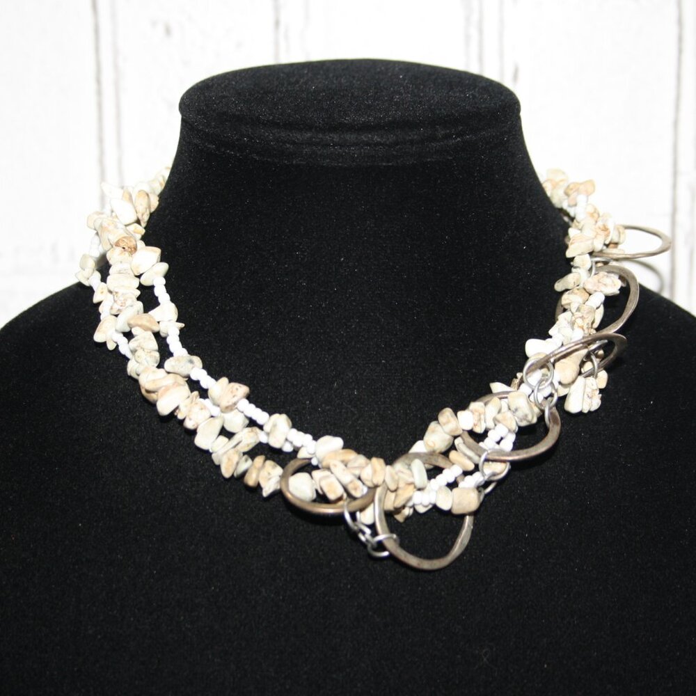 🌿💎 Natural Stone + Glass Beaded Necklace w/ Silver Accents · 16–19" 💎🌿